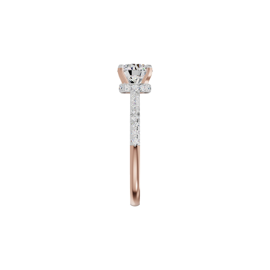 Textured Pave Cushion Solitaire Diamond Engagement Ring 18 KT / Rose Gold / 18