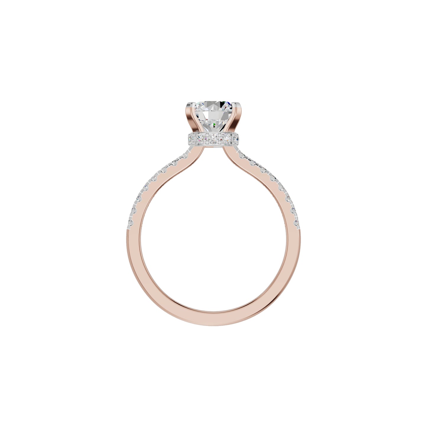 Textured Pave Cushion Solitaire Diamond Engagement Ring 18 KT / Rose Gold / 18