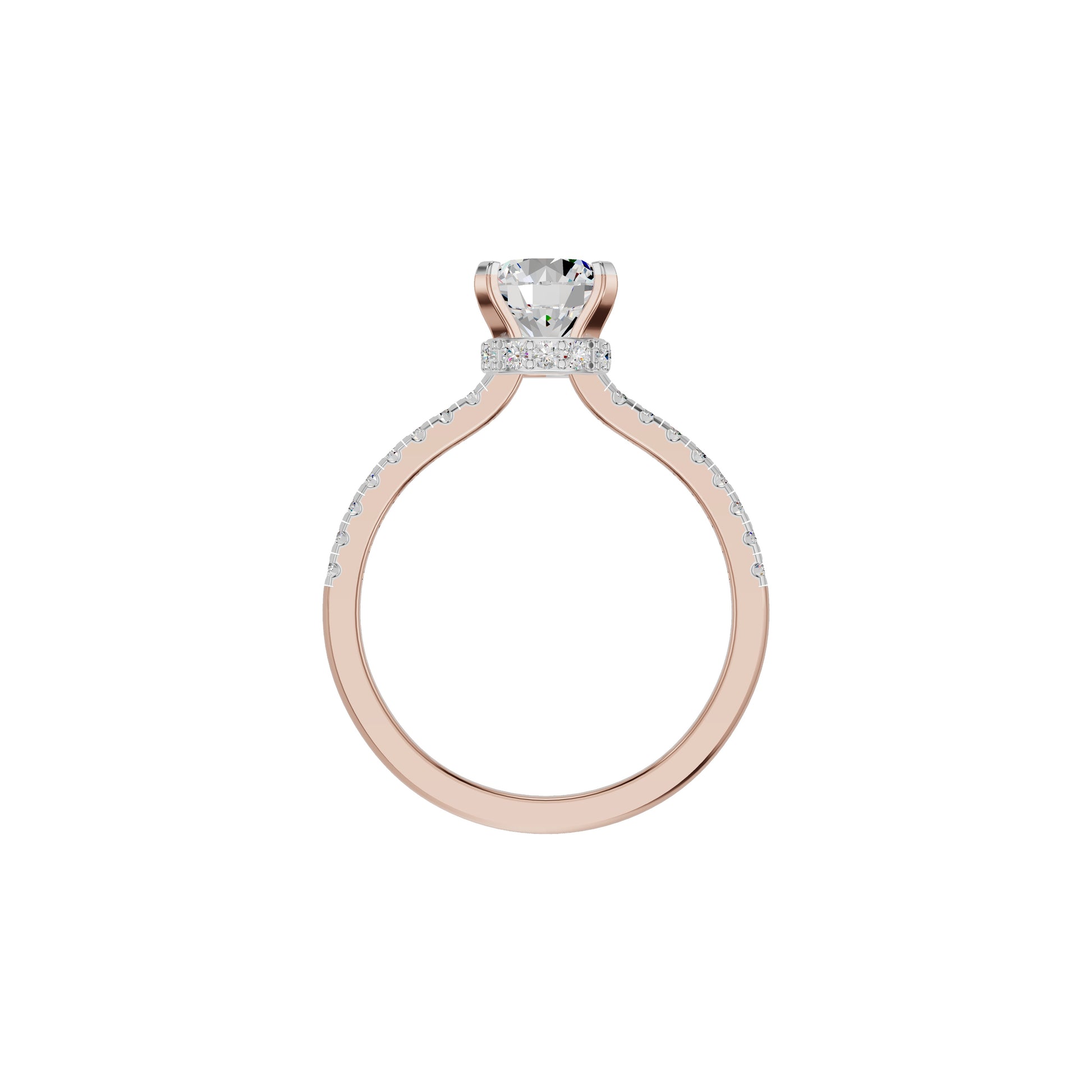 Textured Pave Cushion Solitaire Diamond Engagement Ring 18 KT / Rose Gold / 18
