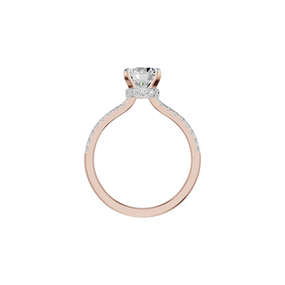 Textured Pave Cushion Solitaire Diamond Engagement Ring 18 KT / Rose Gold / 18