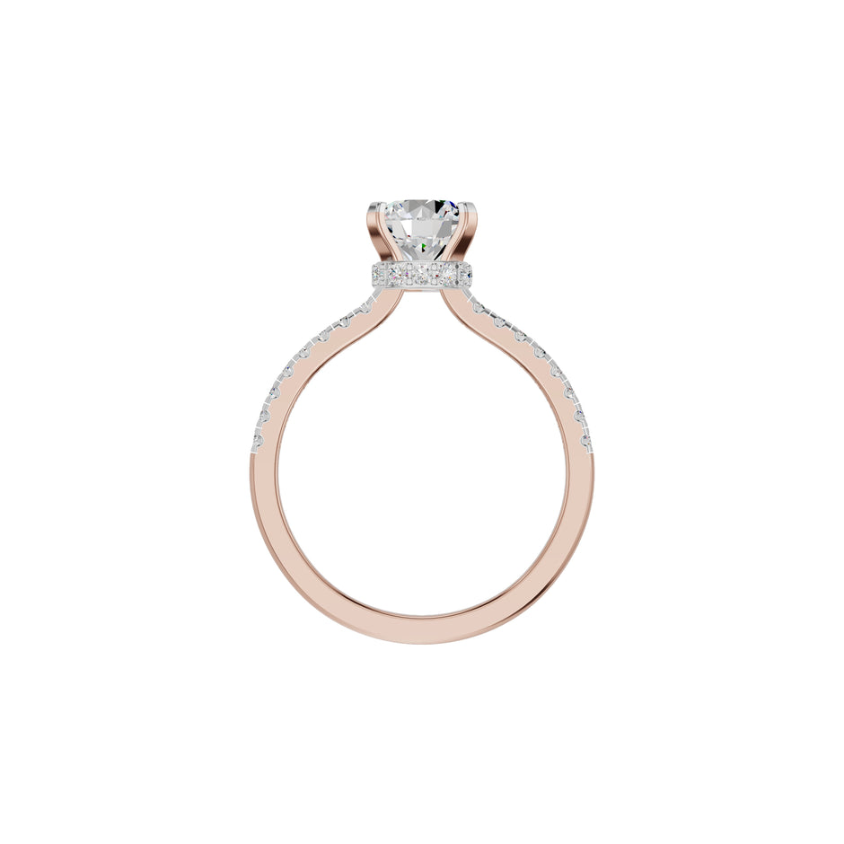 Textured Pave Cushion Solitaire Diamond Engagement Ring 18 KT / Rose Gold / 18