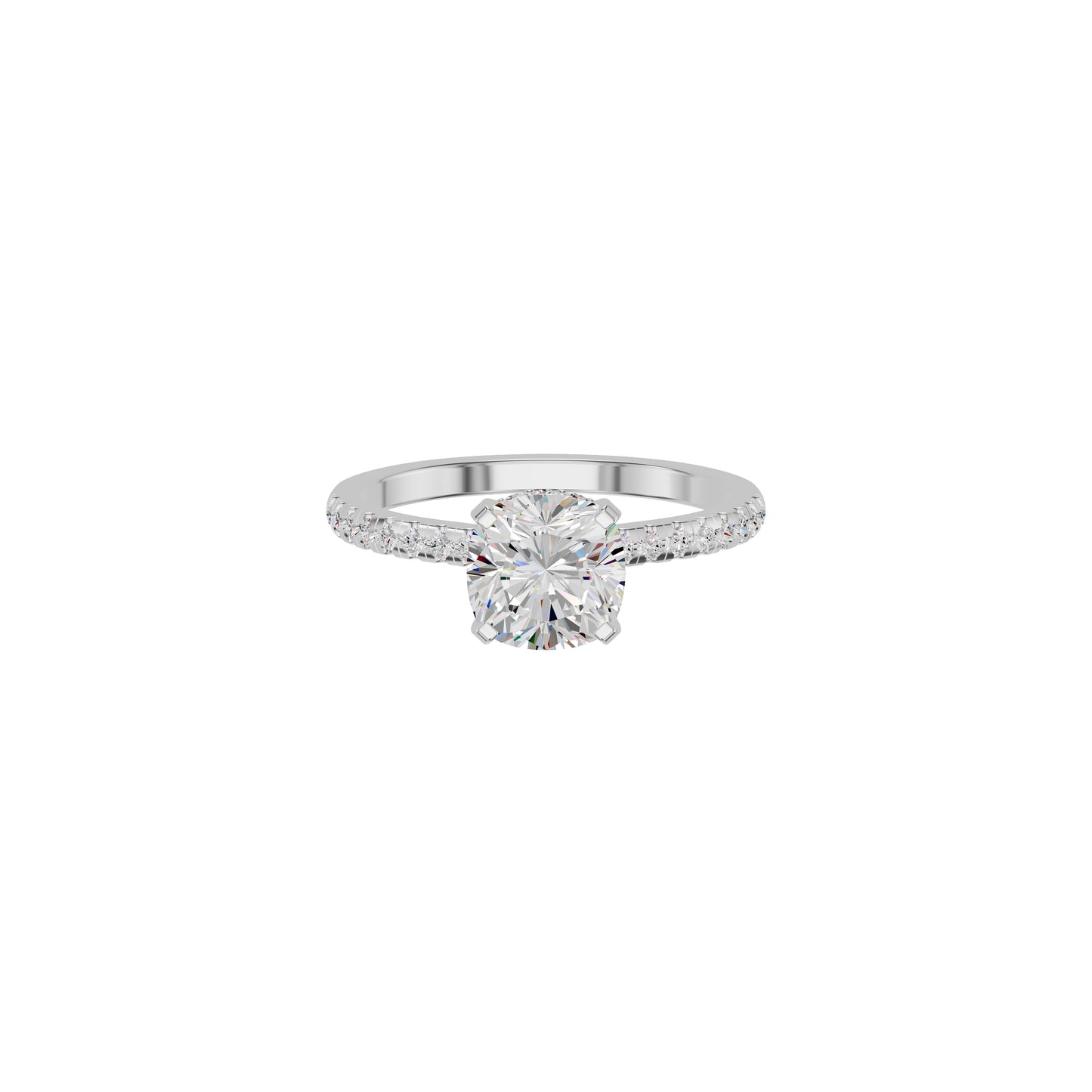 Textured Pave Cushion Solitaire Diamond Engagement Ring 18 KT / White Gold / 18