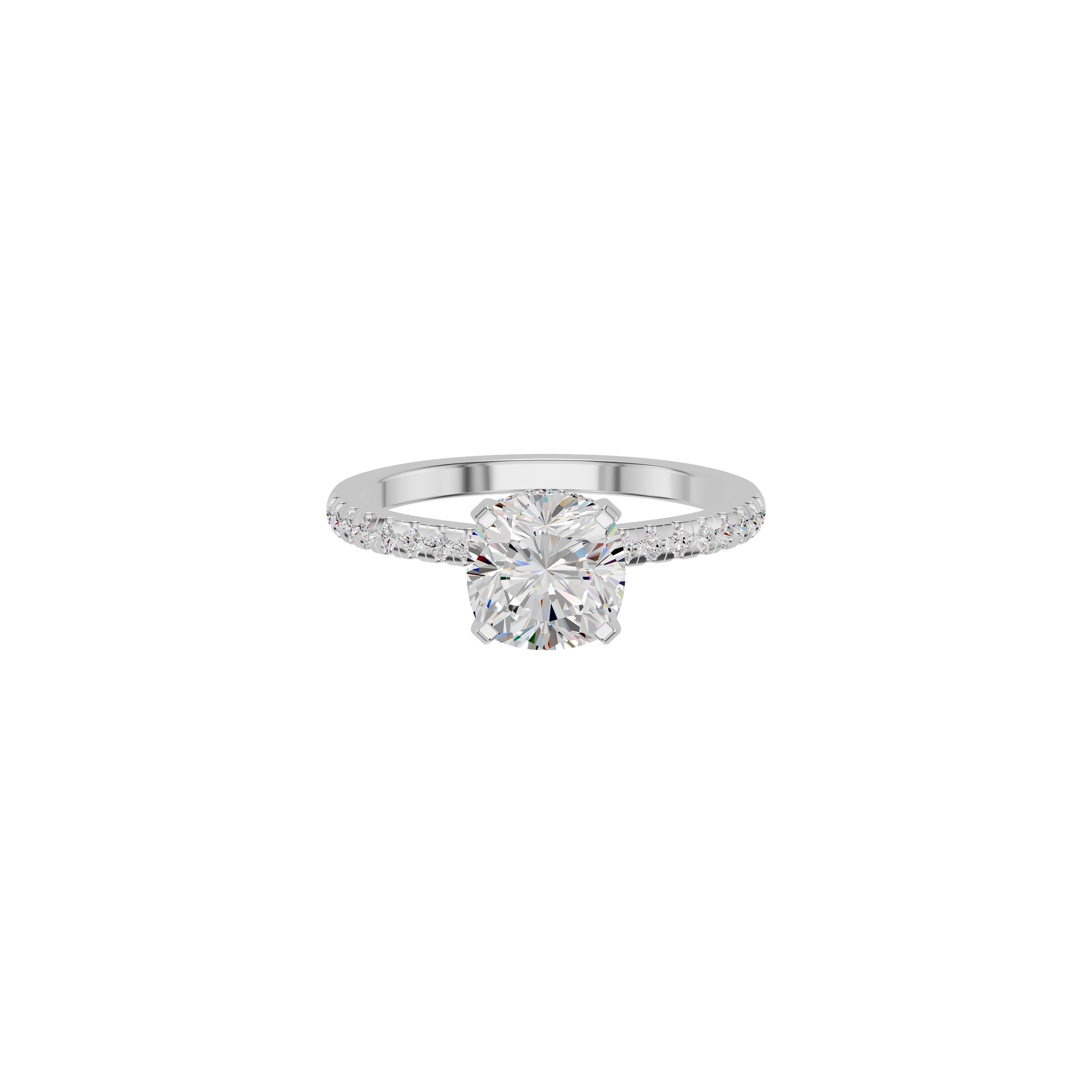 Textured Pave Cushion Solitaire Diamond Engagement Ring 18 KT / White Gold / 18