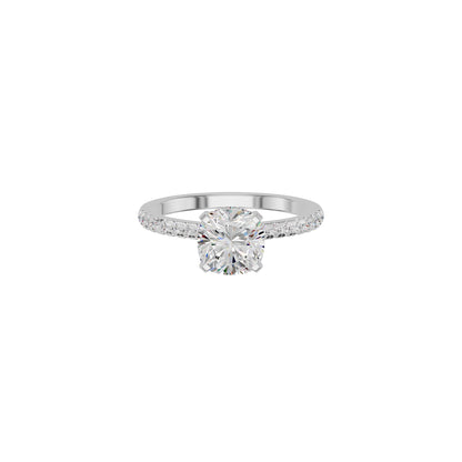 Textured Pave Cushion Solitaire Diamond Engagement Ring 18 KT / White Gold / 18