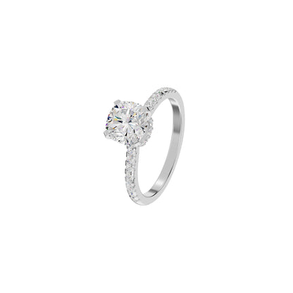 Textured Pave Cushion Solitaire Diamond Engagement Ring 18 KT / White Gold / 18