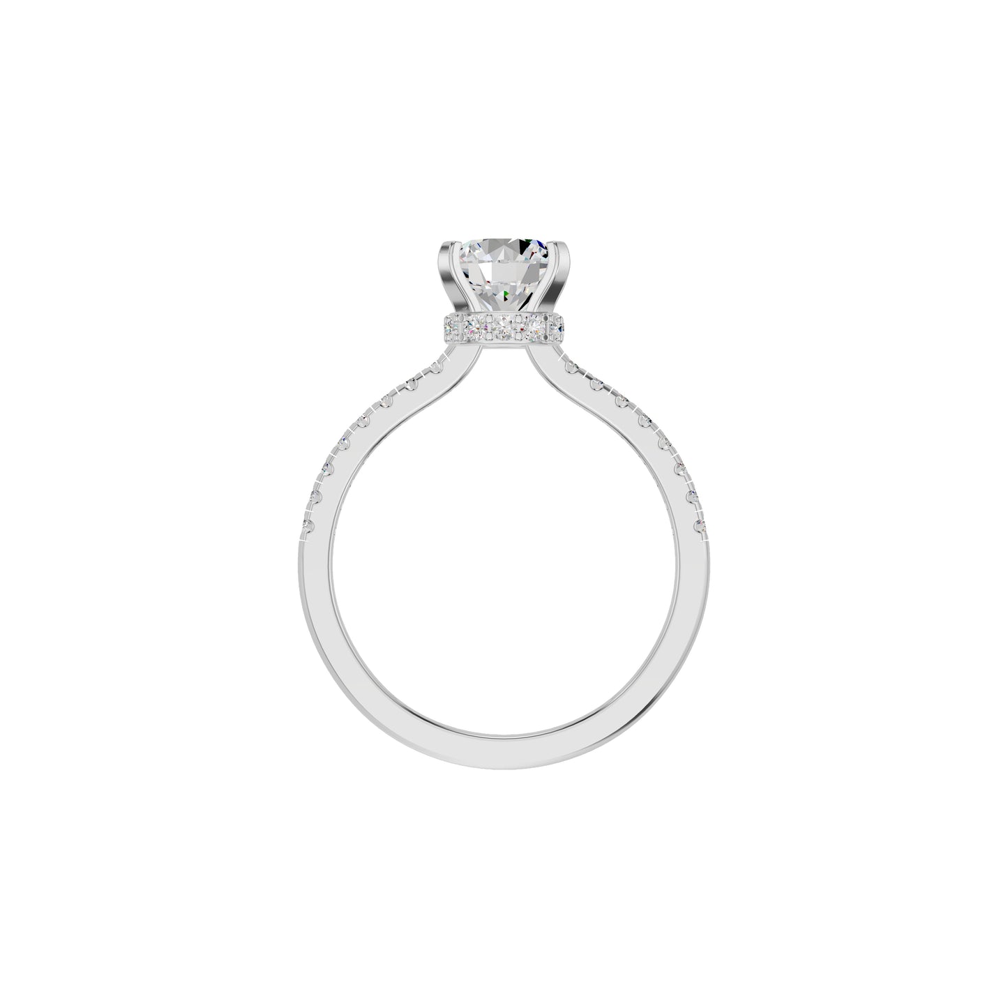 Textured Pave Cushion Solitaire Diamond Engagement Ring 18 KT / White Gold / 18