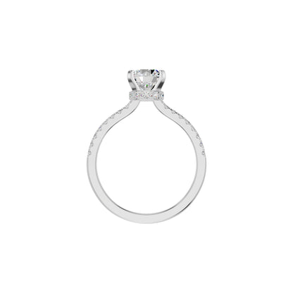 Textured Pave Cushion Solitaire Diamond Engagement Ring 18 KT / White Gold / 18