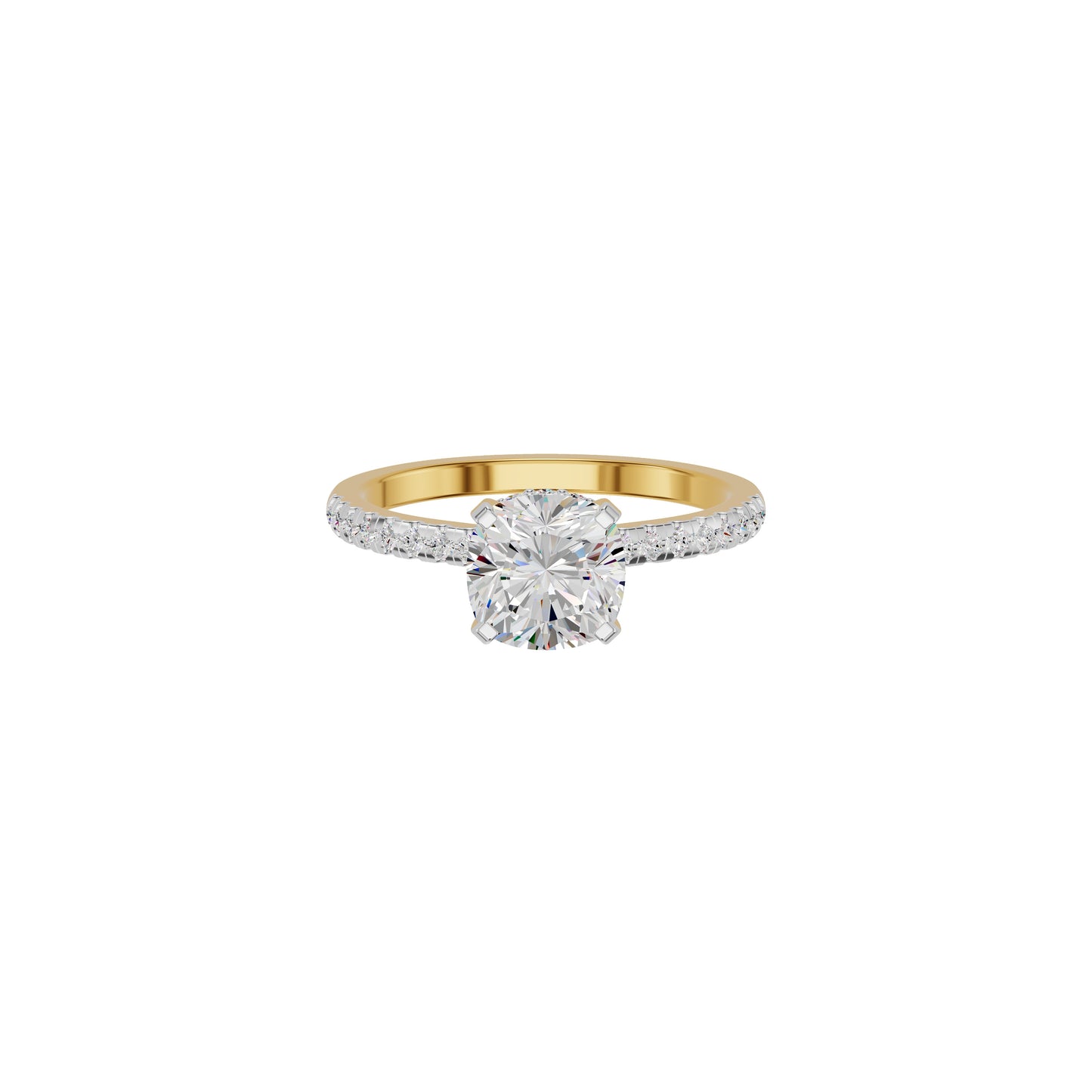 Textured Pave Cushion Solitaire Diamond Engagement Ring 18 KT / Yellow Gold / 18