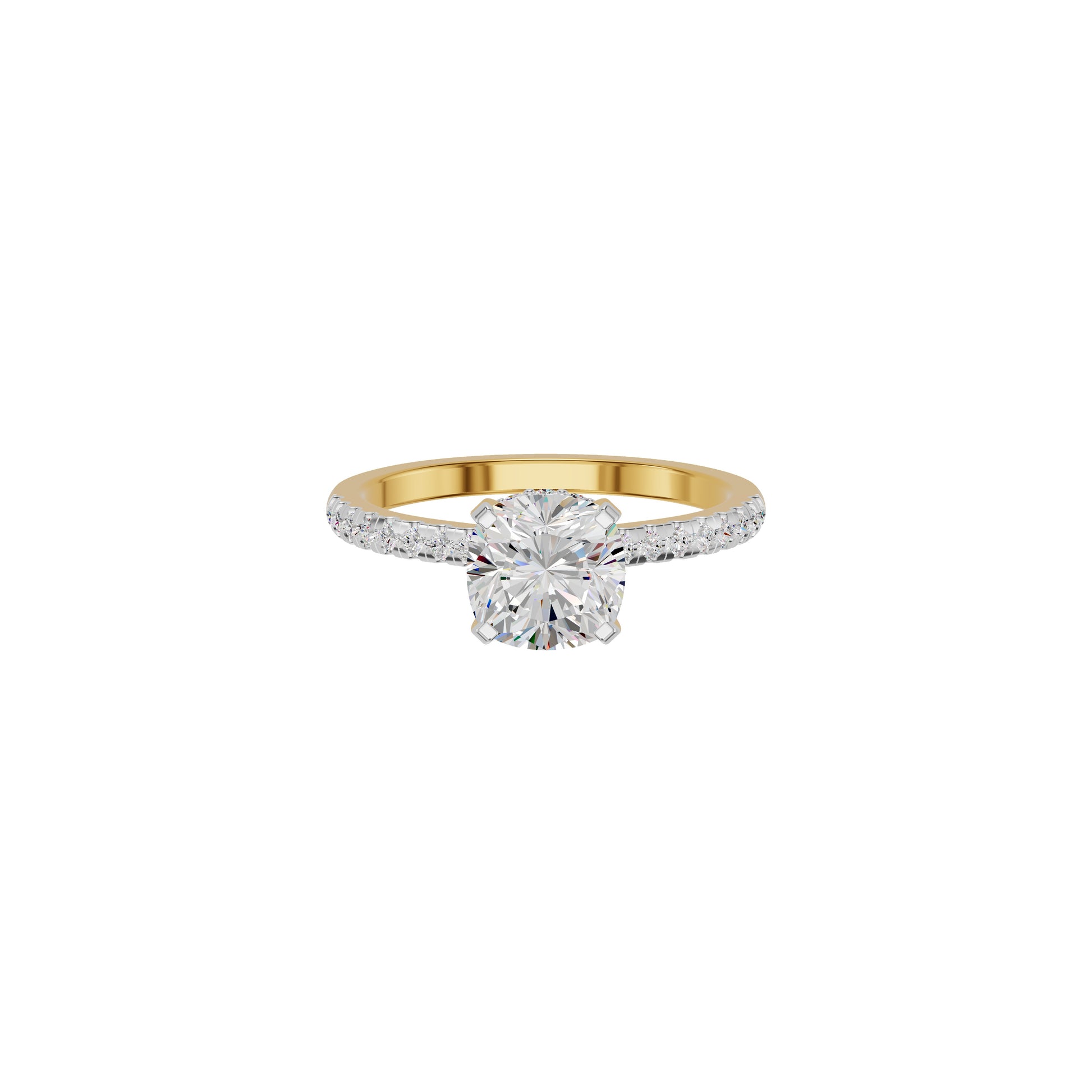 Textured Pave Cushion Solitaire Diamond Engagement Ring 18 KT / Yellow Gold / 18