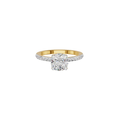 Textured Pave Cushion Solitaire Diamond Engagement Ring 18 KT / Yellow Gold / 18