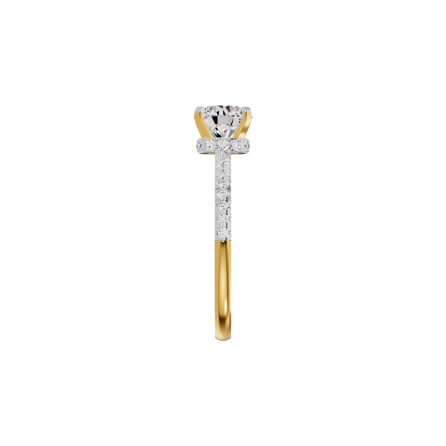 Textured Pave Cushion Solitaire Diamond Engagement Ring 18 KT / Yellow Gold / 18