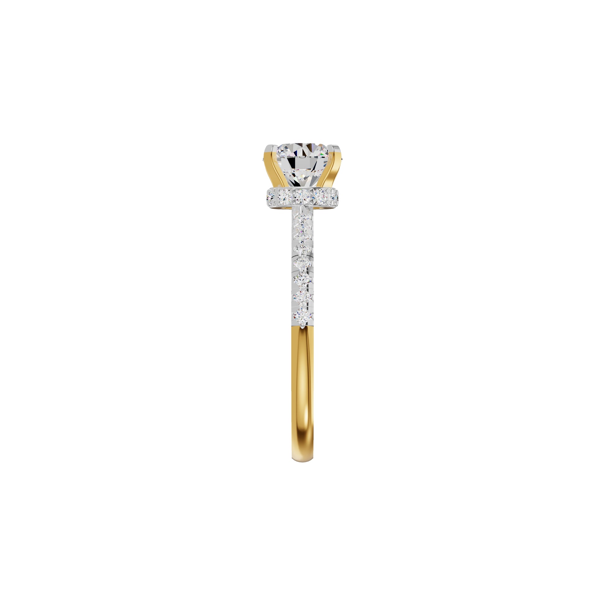 Textured Pave Cushion Solitaire Diamond Engagement Ring 18 KT / Yellow Gold / 18