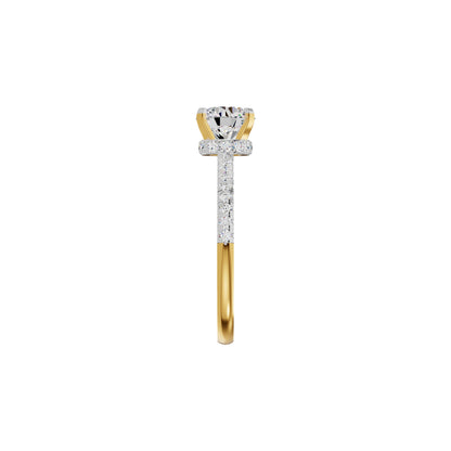 Textured Pave Cushion Solitaire Diamond Engagement Ring 18 KT / Yellow Gold / 18