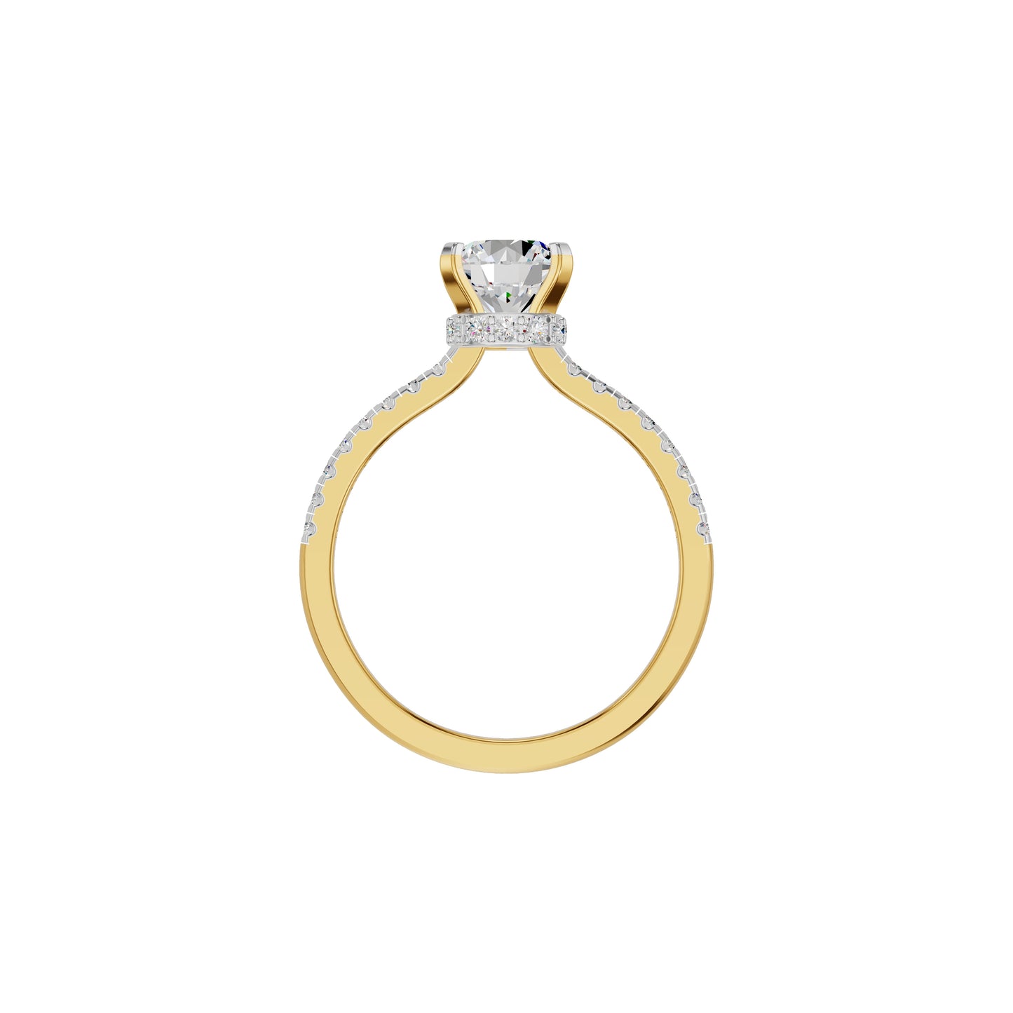 Textured Pave Cushion Solitaire Diamond Engagement Ring 18 KT / Yellow Gold / 18