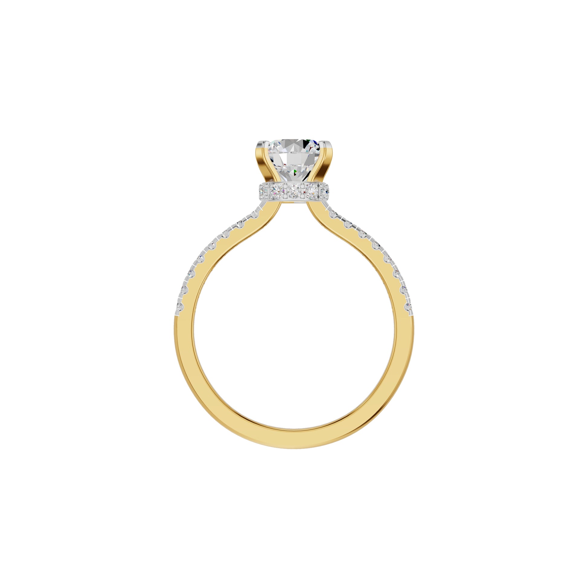 Textured Pave Cushion Solitaire Diamond Engagement Ring 18 KT / Yellow Gold / 18