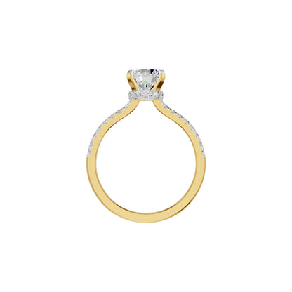 Textured Pave Cushion Solitaire Diamond Engagement Ring 18 KT / Yellow Gold / 18