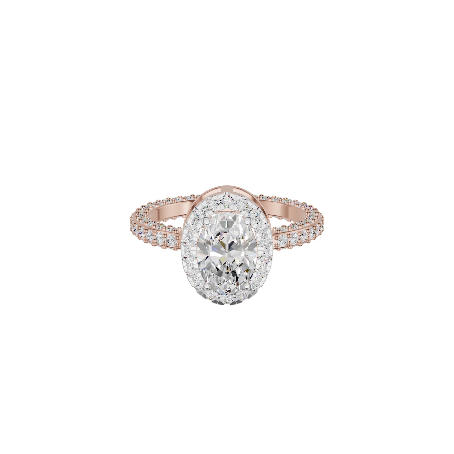Oval Halo Solitaire Diamond Engagement Ring 18 KT / Rose Gold / 18