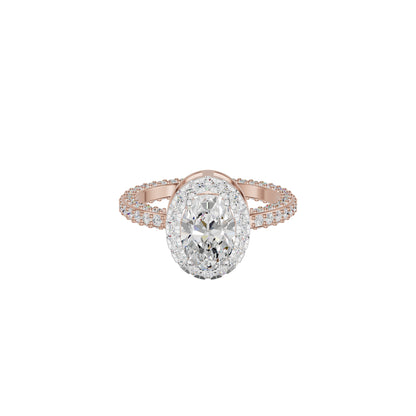 Oval Halo Solitaire Diamond Engagement Ring 18 KT / Rose Gold / 18