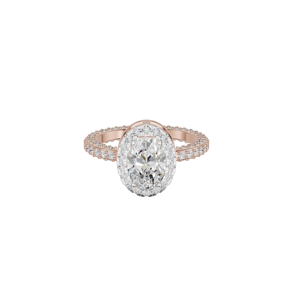 Oval Halo Solitaire Diamond Engagement Ring 18 KT / Rose Gold / 18