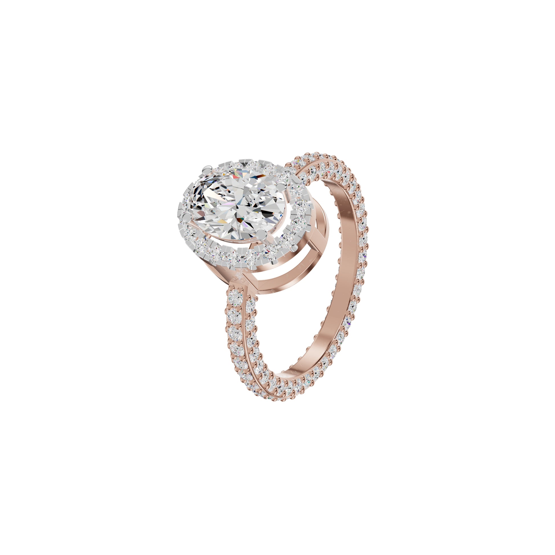 Oval Halo Solitaire Diamond Engagement Ring 18 KT / Rose Gold / 18