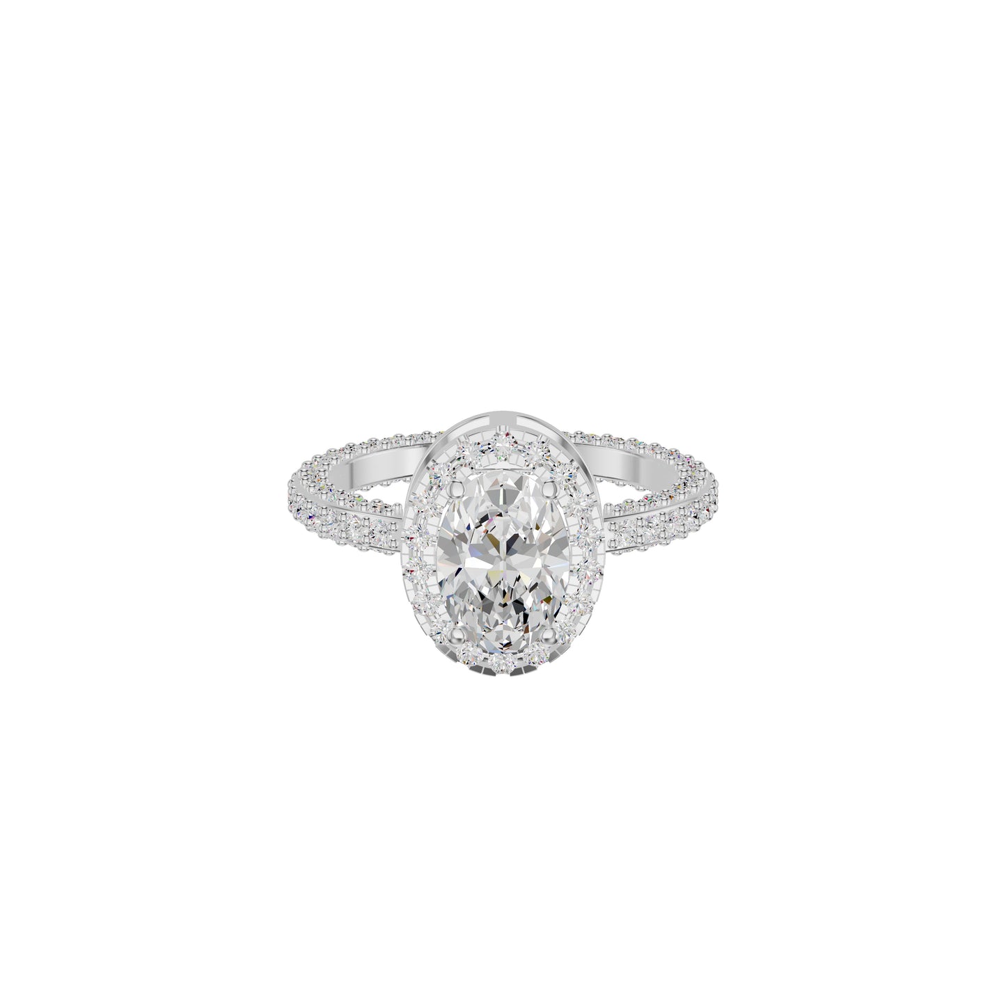 Oval Halo Solitaire Diamond Engagement Ring 18 KT / White Gold / 18