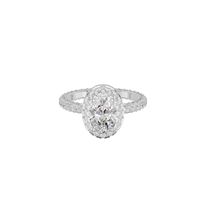 Oval Halo Solitaire Diamond Engagement Ring 18 KT / White Gold / 18