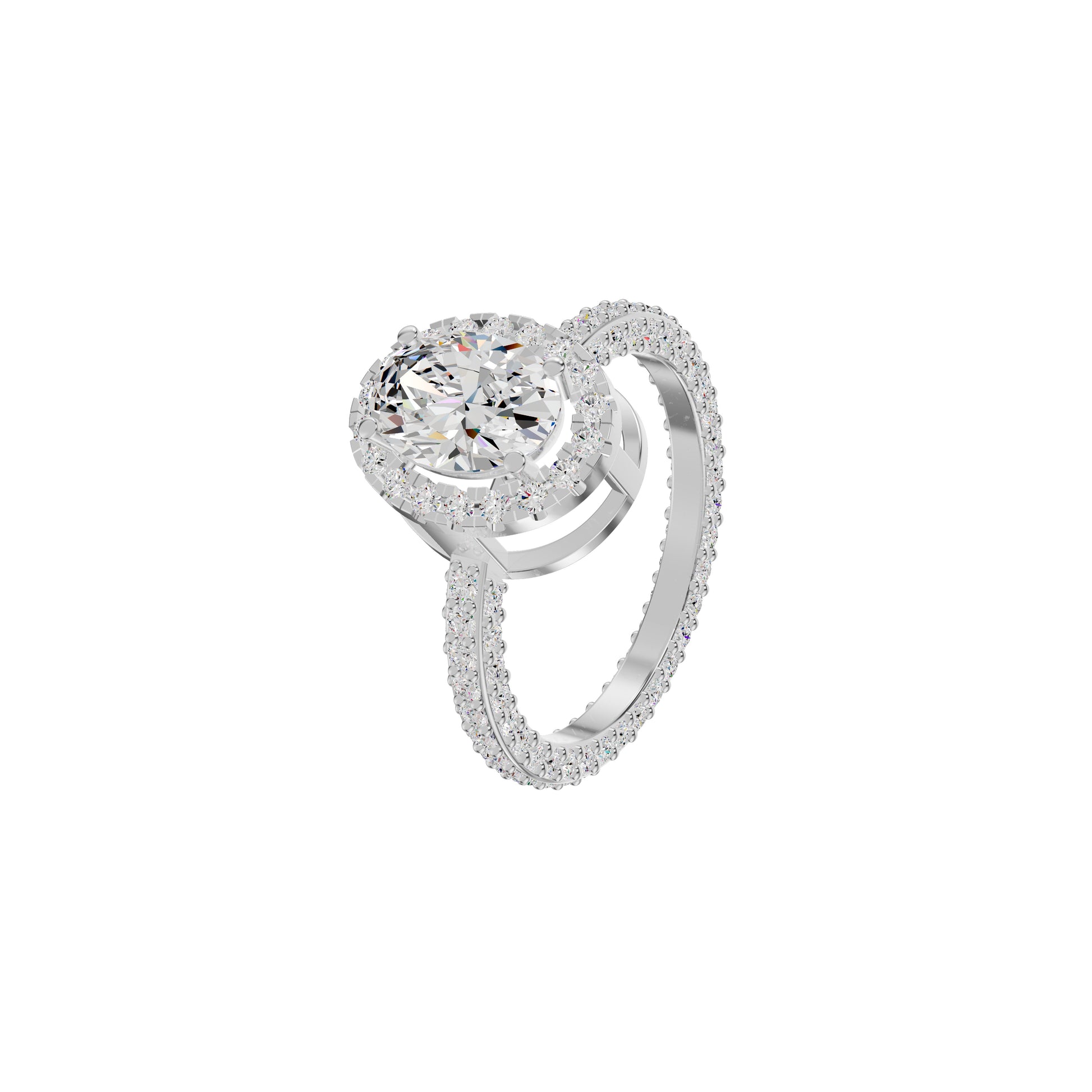 Oval Halo Solitaire Diamond Engagement Ring 18 KT / White Gold / 18