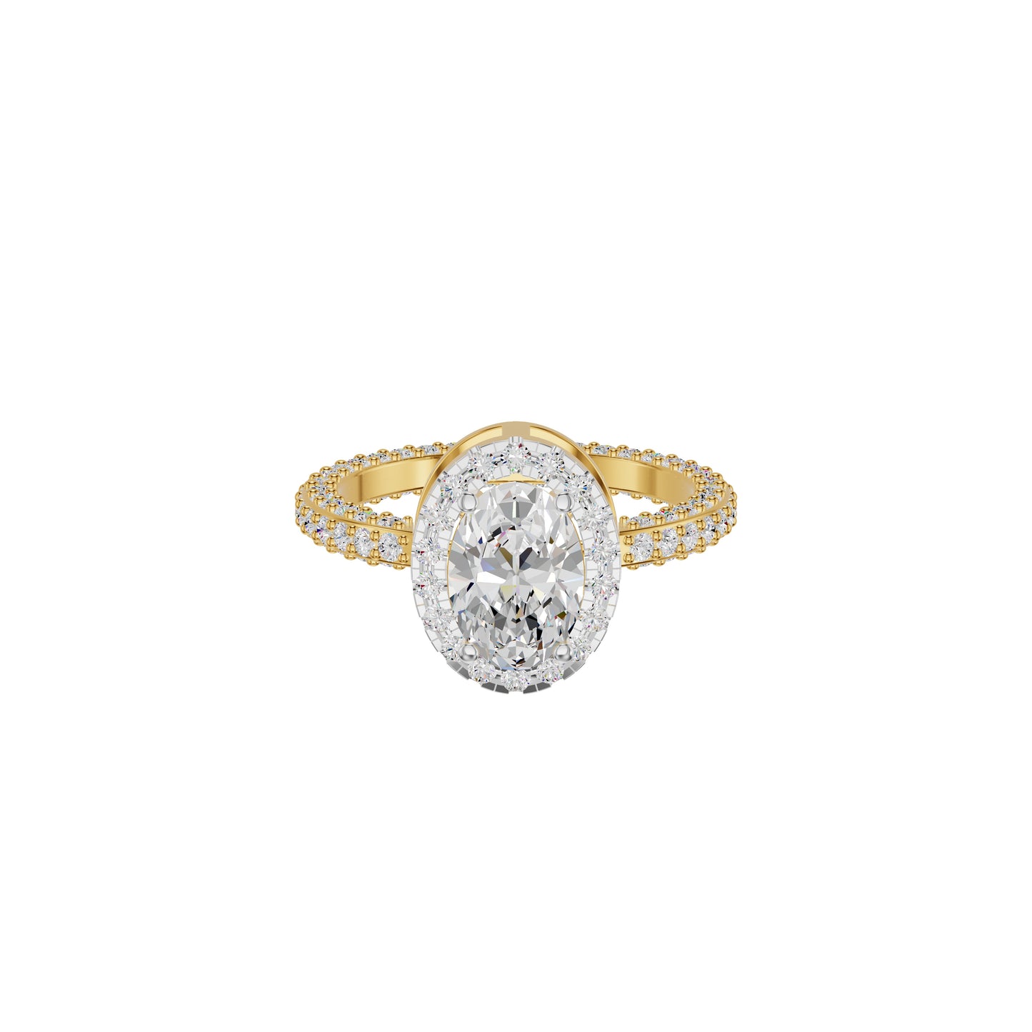 Oval Halo Solitaire Diamond Engagement Ring 18 KT / Yellow Gold / 18