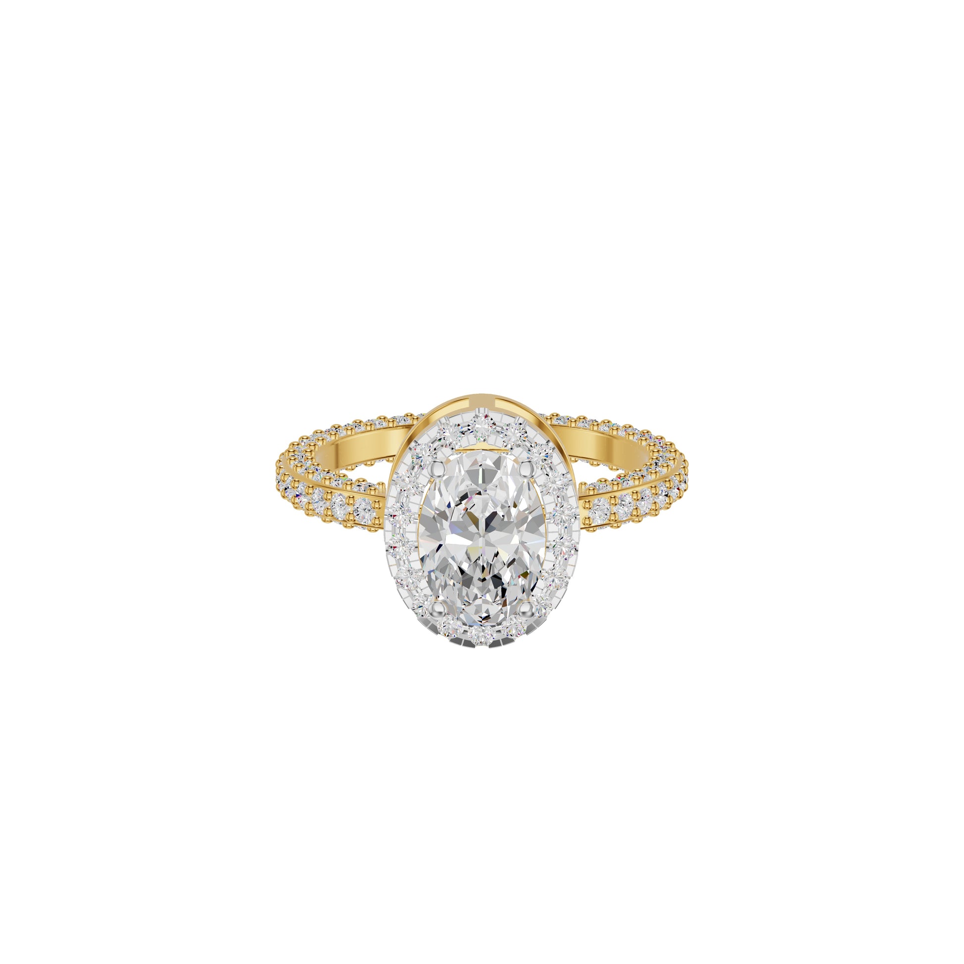 Oval Halo Solitaire Diamond Engagement Ring 18 KT / Yellow Gold / 18