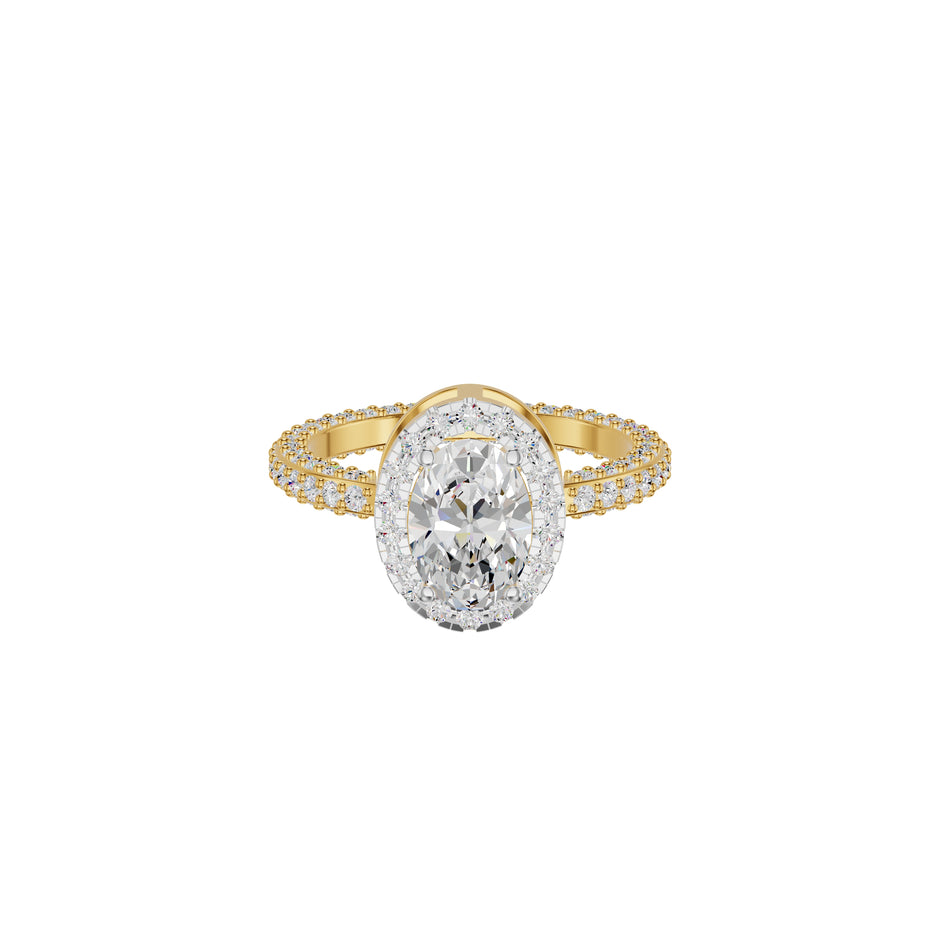 Oval Halo Solitaire Diamond Engagement Ring 18 KT / Yellow Gold / 18