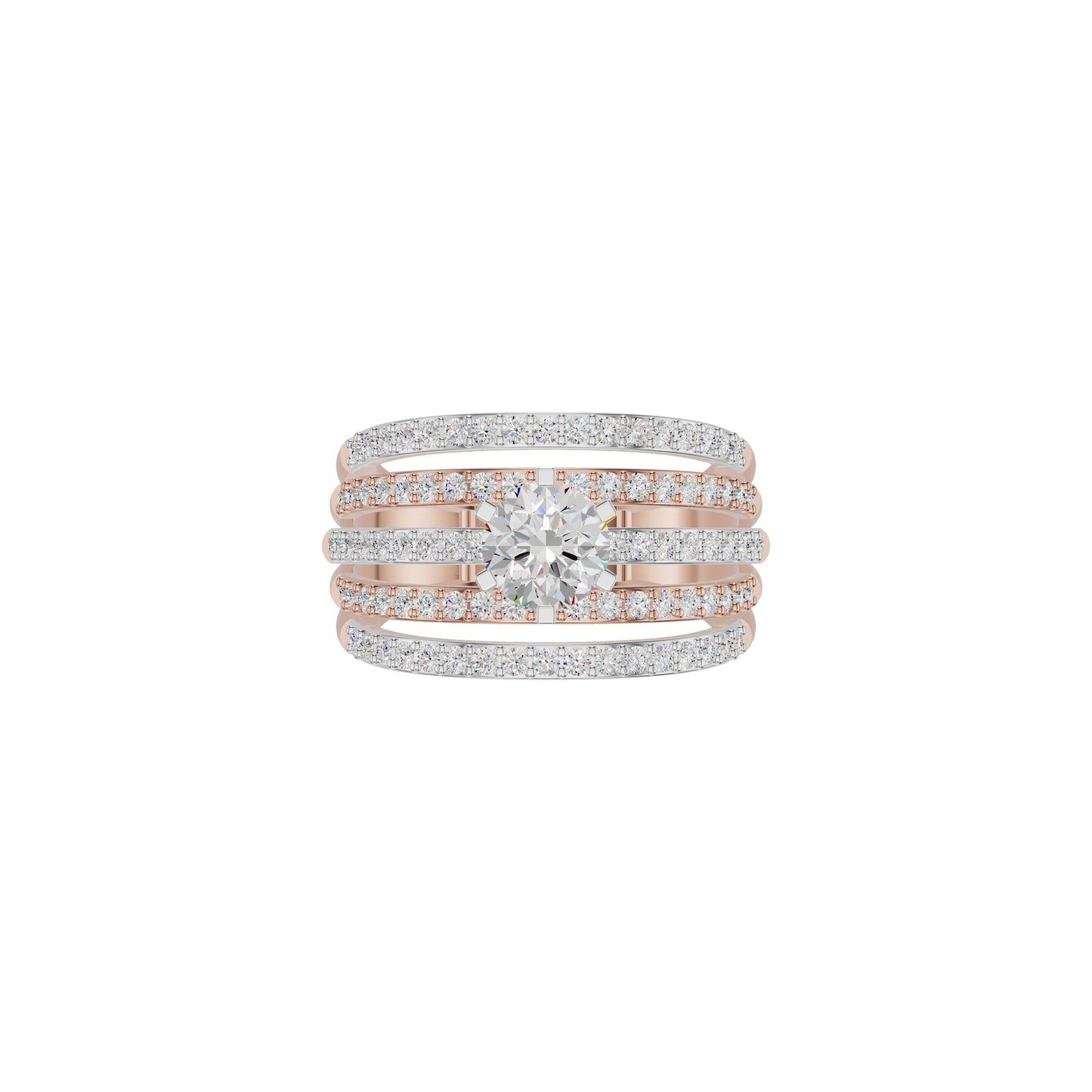 Five Line Round Solitaire Diamond Cocktail Ring 18 KT / Rose Gold / 18