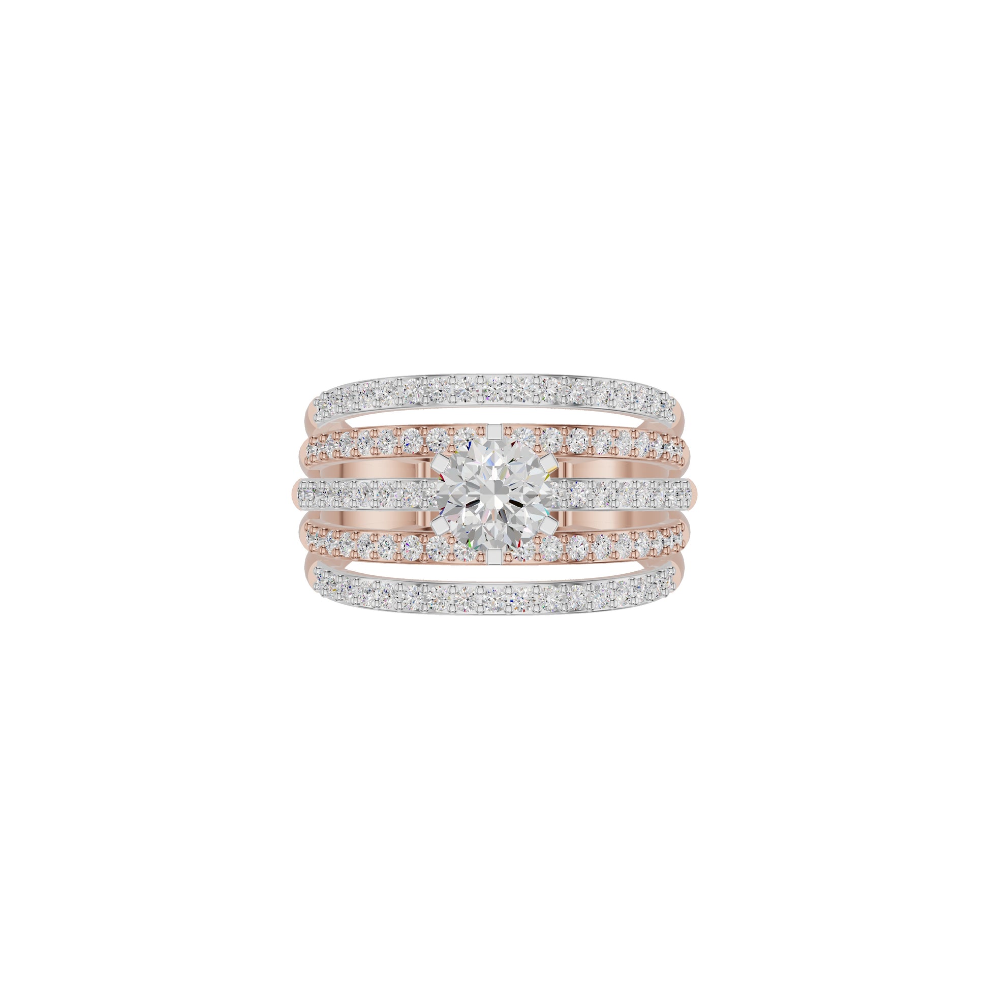 Five Line Round Solitaire Diamond Cocktail Ring 18 KT / Rose Gold / 18