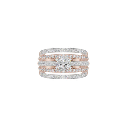Five Line Round Solitaire Diamond Cocktail Ring 18 KT / Rose Gold / 18