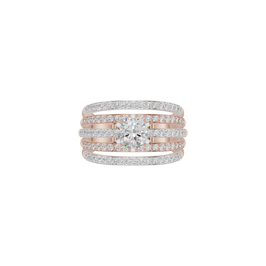 Five Line Round Solitaire Diamond Cocktail Ring 18 KT / Rose Gold / 18