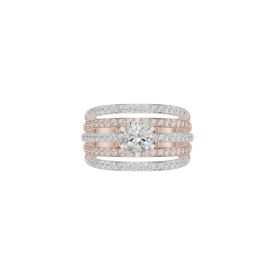 Five Line Round Solitaire Diamond Cocktail Ring 18 KT / Rose Gold / 18