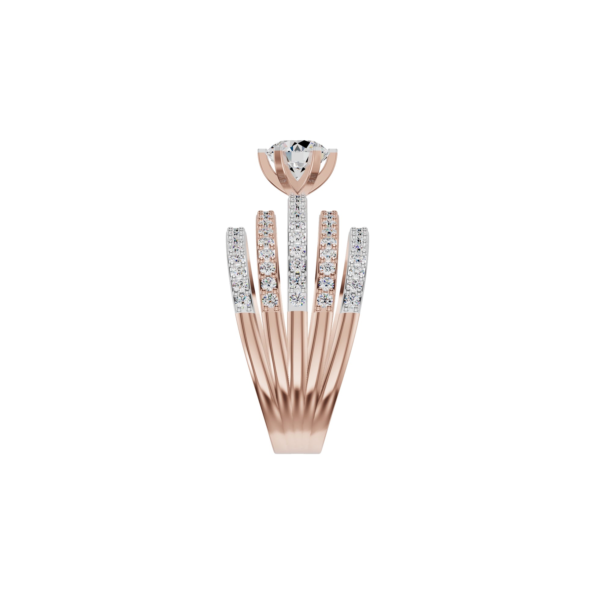 Five Line Round Solitaire Diamond Cocktail Ring 18 KT / Rose Gold / 18