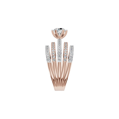 Five Line Round Solitaire Diamond Cocktail Ring 18 KT / Rose Gold / 18