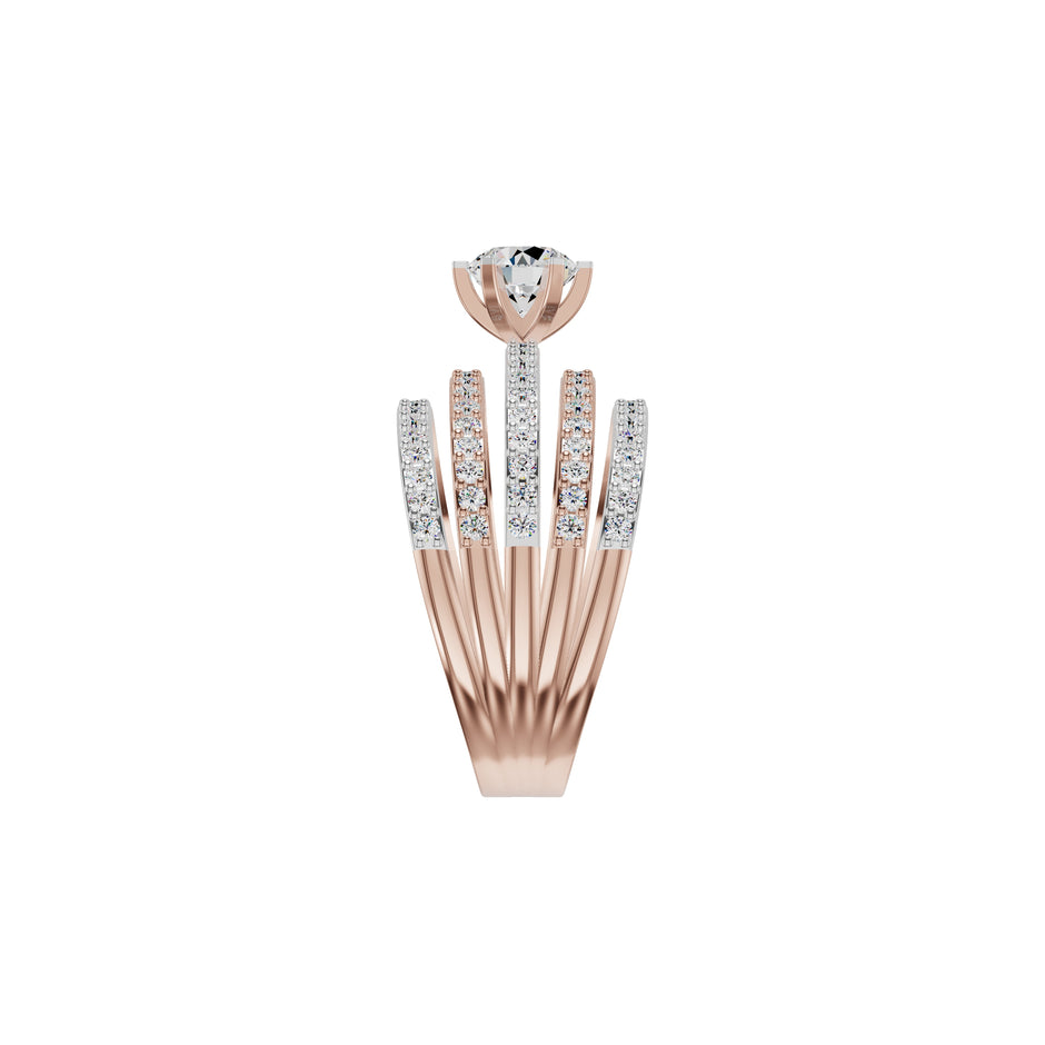 Five Line Round Solitaire Diamond Cocktail Ring 18 KT / Rose Gold / 18