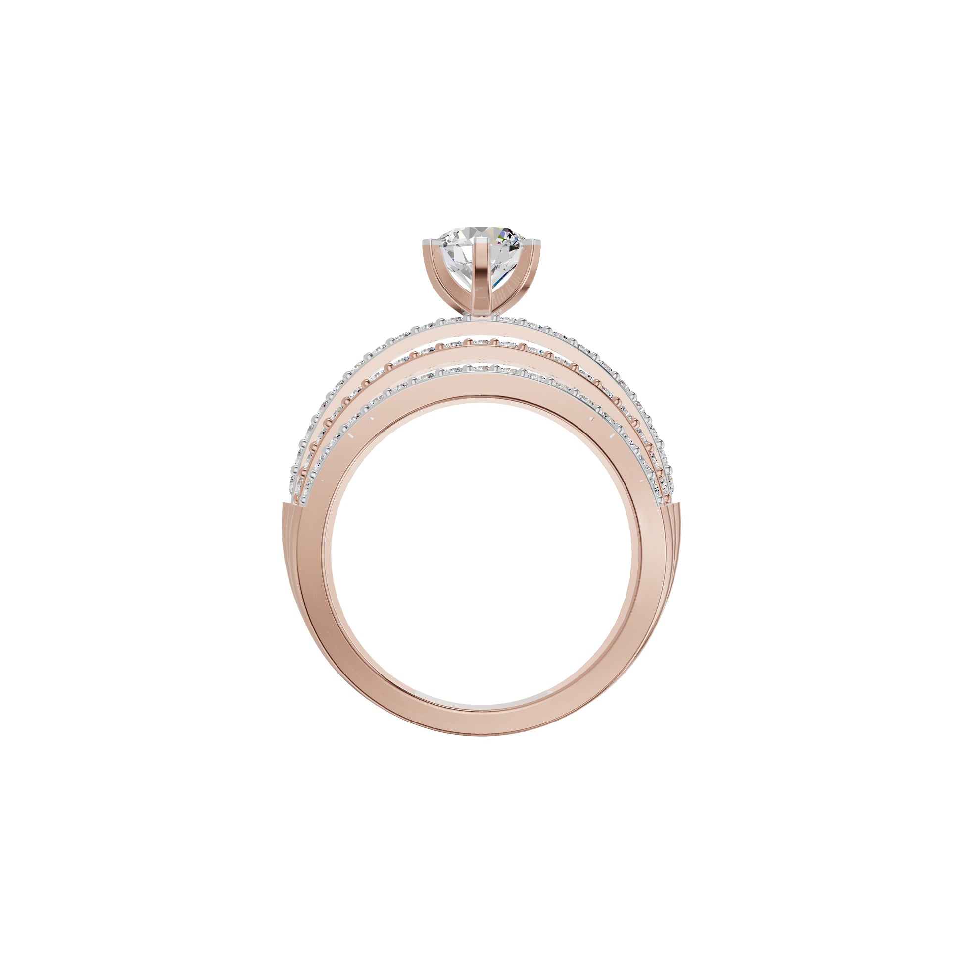Five Line Round Solitaire Diamond Cocktail Ring 18 KT / Rose Gold / 18