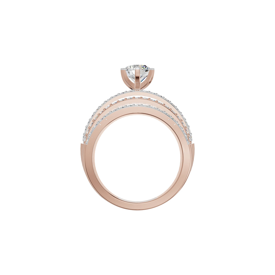 Five Line Round Solitaire Diamond Cocktail Ring 18 KT / Rose Gold / 18