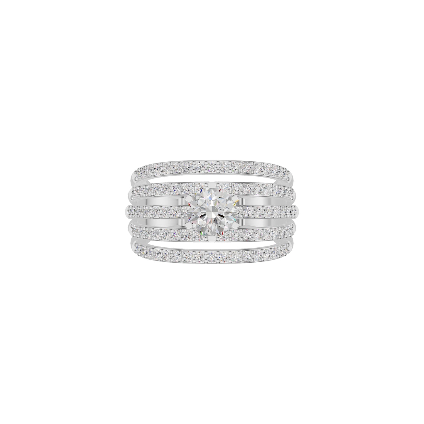 Five Line Round Solitaire Diamond Cocktail Ring 18 KT / White Gold / 18