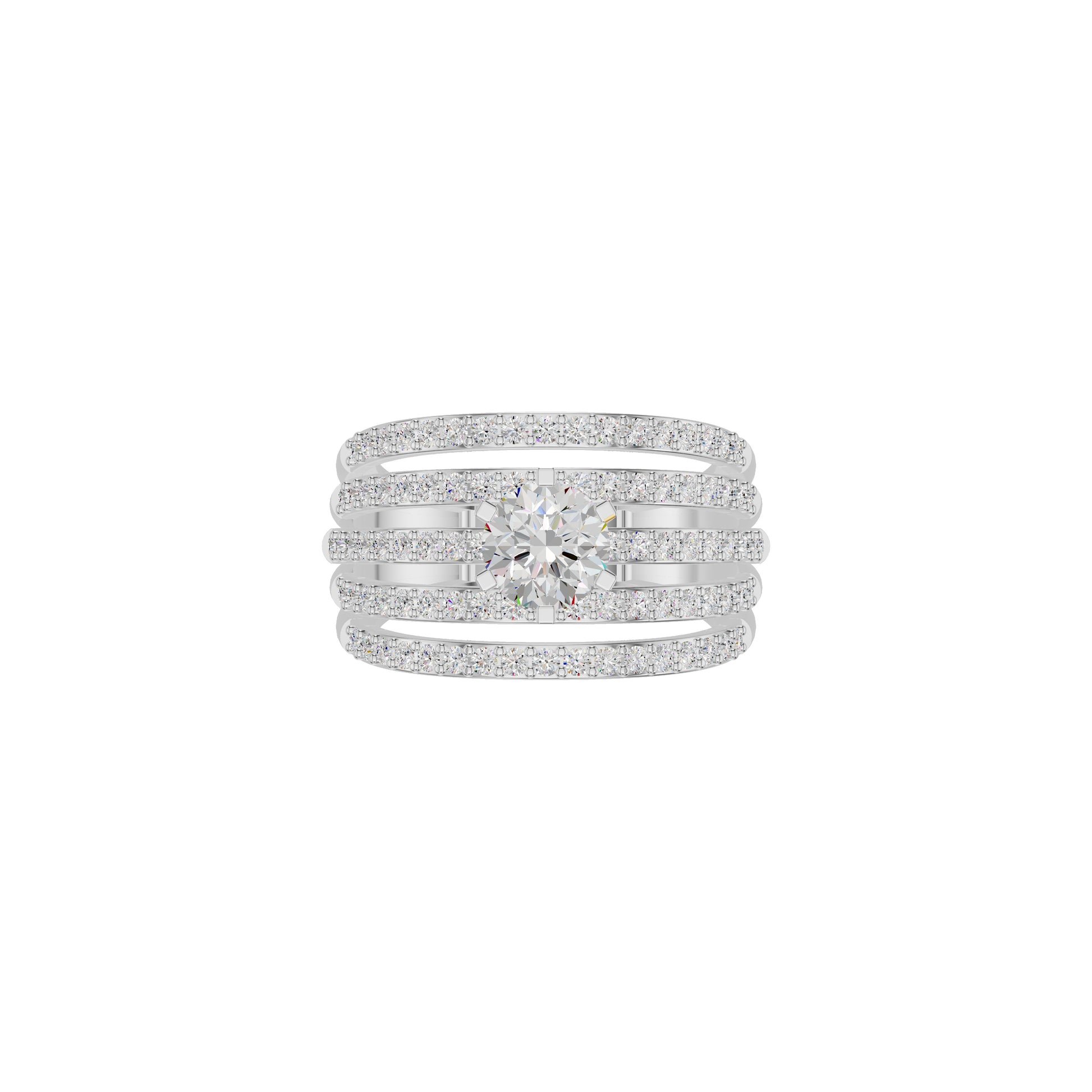 Five Line Round Solitaire Diamond Cocktail Ring 18 KT / White Gold / 18