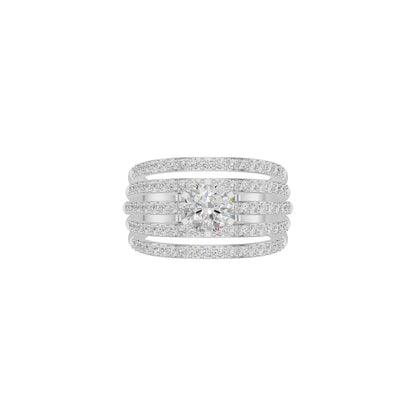 Five Line Round Solitaire Diamond Cocktail Ring 18 KT / White Gold / 18