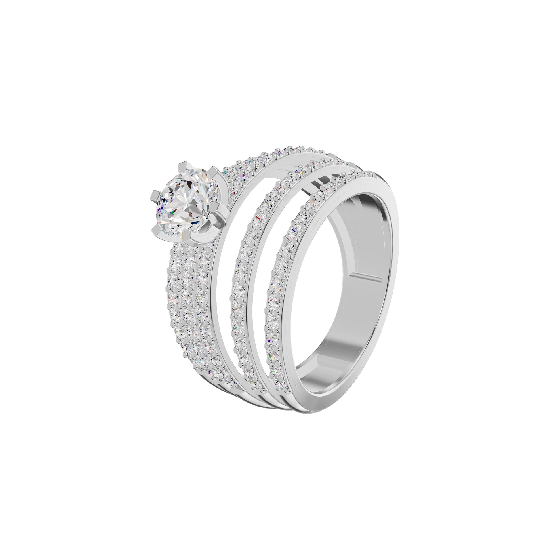 Five Line Round Solitaire Diamond Cocktail Ring 18 KT / White Gold / 18