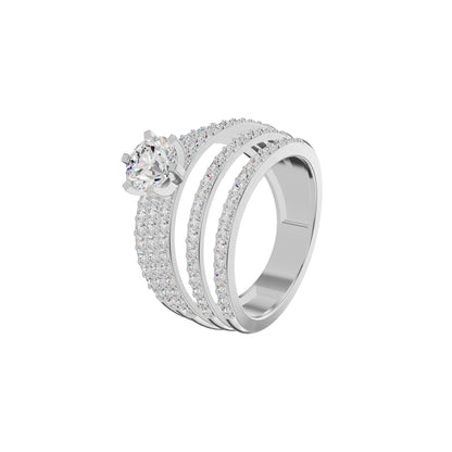Five Line Round Solitaire Diamond Cocktail Ring 18 KT / White Gold / 18
