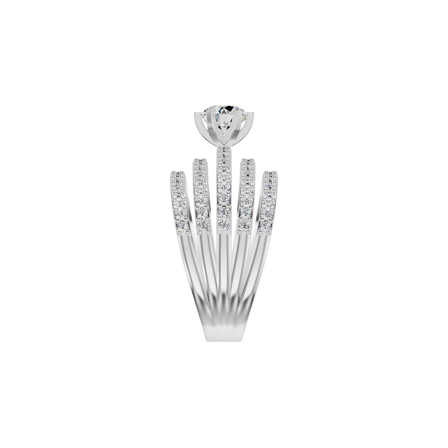 Five Line Round Solitaire Diamond Cocktail Ring 18 KT / White Gold / 18