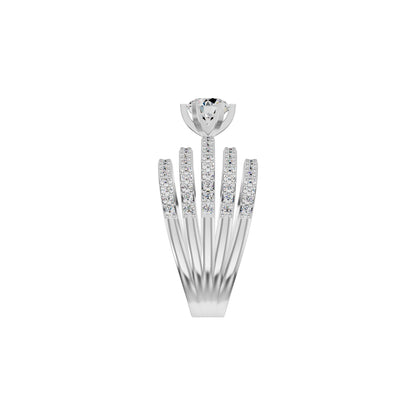 Five Line Round Solitaire Diamond Cocktail Ring 18 KT / White Gold / 18