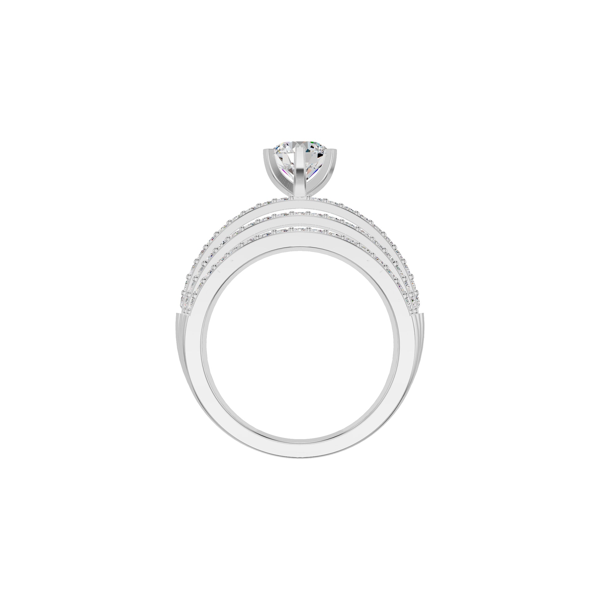 Five Line Round Solitaire Diamond Cocktail Ring 18 KT / White Gold / 18
