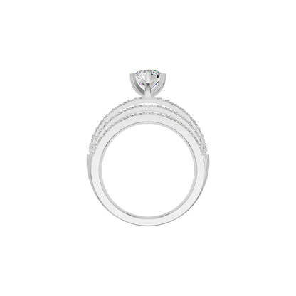 Five Line Round Solitaire Diamond Cocktail Ring 18 KT / White Gold / 18