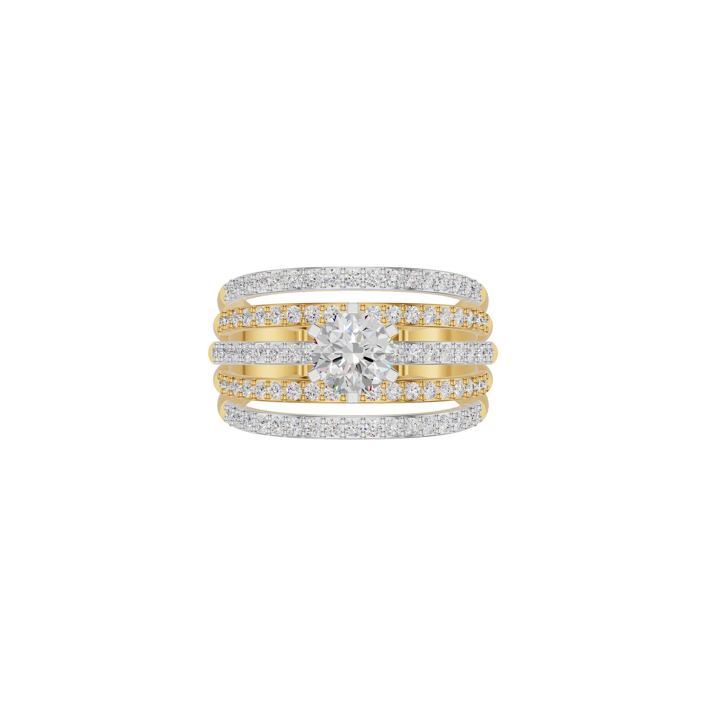Five Line Round Solitaire Diamond Cocktail Ring 18 KT / Yellow Gold / 18